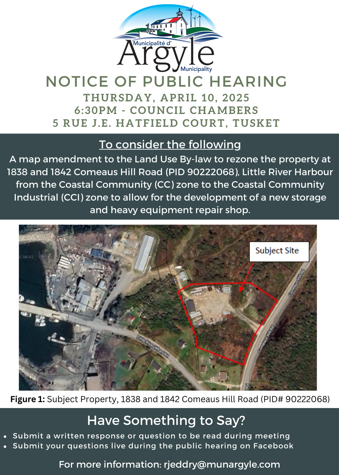 Notice of Public Hearing April 10 Comeaus Hill Road