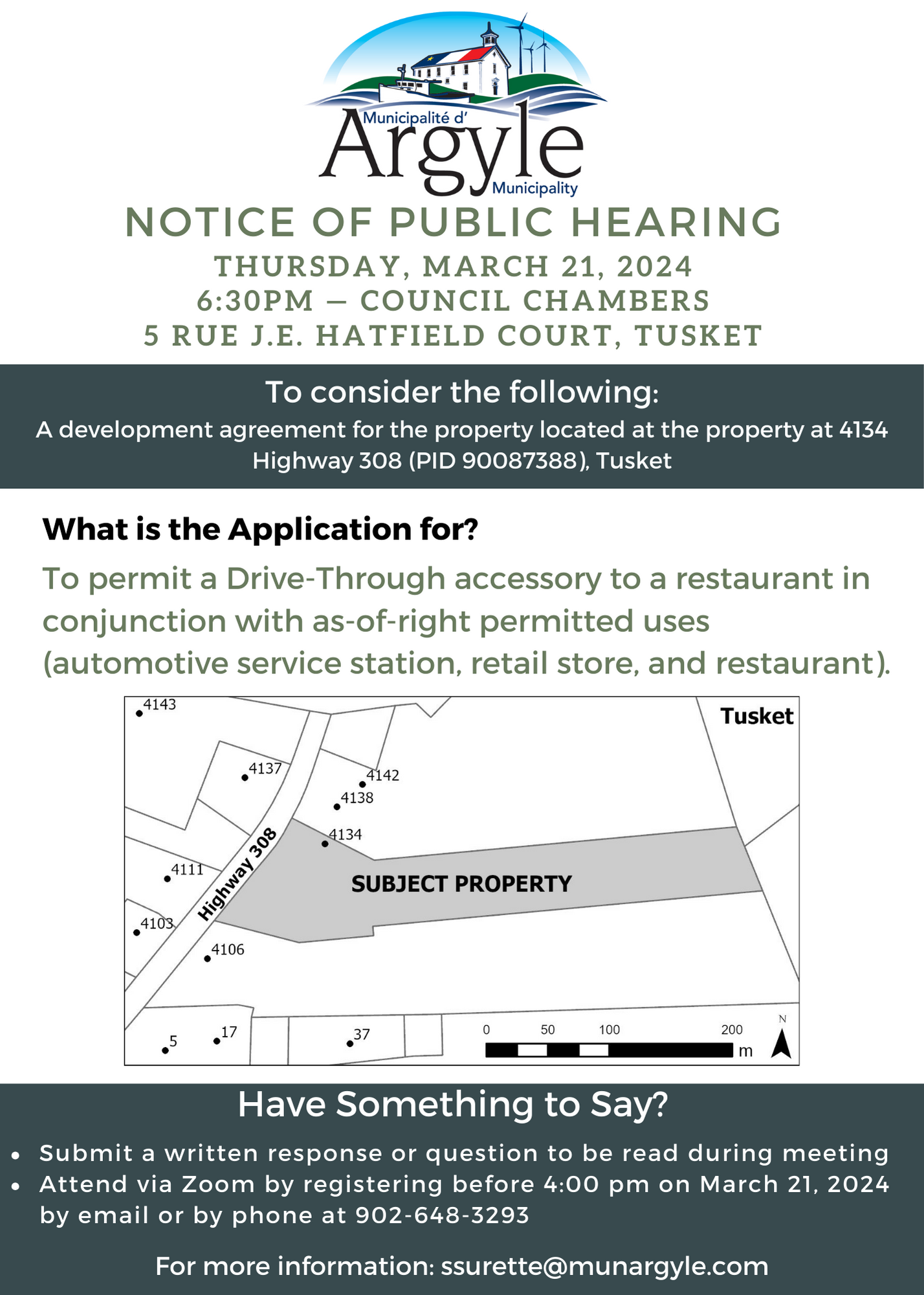 Public Hearing March 21 Tusket Drive Thru